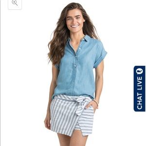 Chambray dolman short sleeve popover